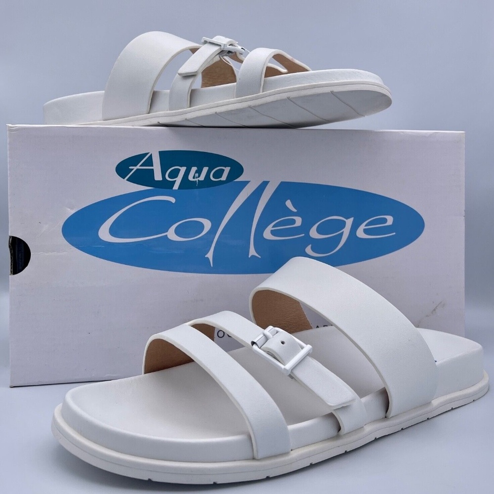 Aqua Collège Women's Shoe Sloan Open Toe Casual White Leather Size 9 M US